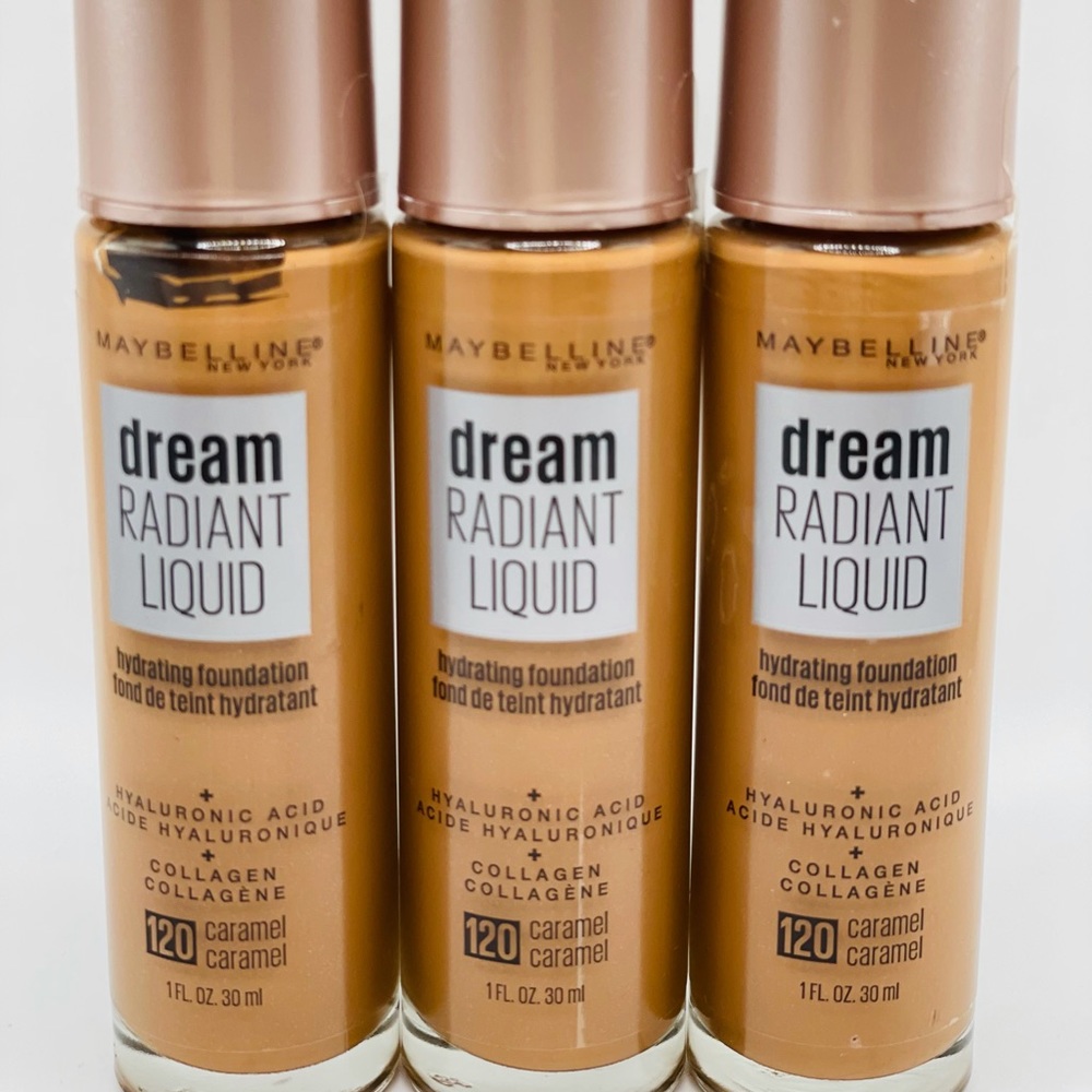 Lot of 3 Maybelline Dream Radiant Liquid Foundation 120 Caramel, 1oz Each